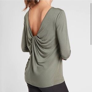 NWOT Athleta twist back olive green top